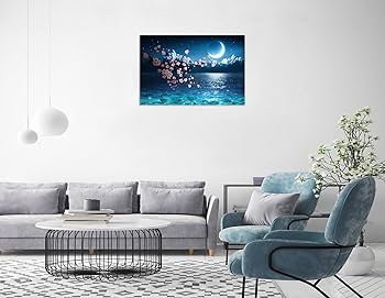 Blue Sky 写真作品 アート インテリア Amazon.co.jp: TutuBeer 桜 月 海 アート 満月の夜の咲く木 風景